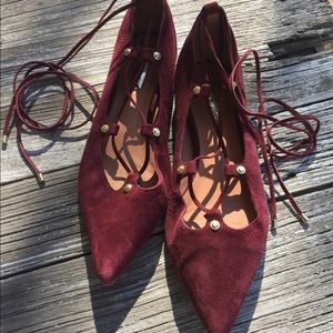 Nordstrom🌹Burgundy Lace Up Flats with Gold Detail